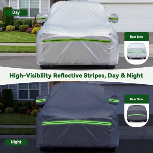 6 Layers Premium MPV Car Cover Waterproof All Weather Weatherproof UV Sun Protection Snow Dust Storm Resistant Outdoor Exterior Custom Form (Silver Car Cover / K17 - MPV -（Fits size 199"-210"）)
