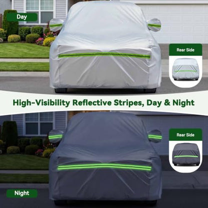 6 Layers Premium MPV Car Cover Waterproof All Weather Weatherproof UV Sun Protection Snow Dust Storm Resistant Outdoor Exterior Custom Form (Silver Car Cover / K17 - MPV -（Fits size 199"-210"）)
