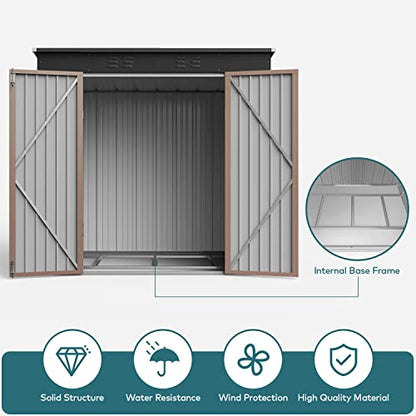 6x4 FT Outdoor Shed (Brown / 6' x 4' FT/Sloped-roof)