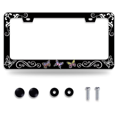 Butterfly License Plate Frame Butterflies Floral License Plate Frames for Car Decorative Parts Stainless Stee License Plate for Standard Us Canada Funny License Plate Holder 12x6 Inch (Butterfly)
