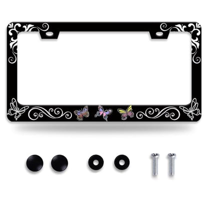 Butterfly License Plate Frame Butterflies Floral License Plate Frames for Car Decorative Parts Stainless Stee License Plate for Standard Us Canada Funny License Plate Holder 12x6 Inch (Butterfly)