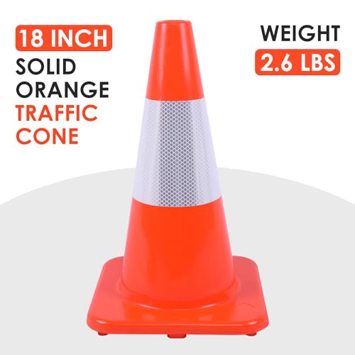 Overall Fluorescent Orange Red Integrated Traffic Cones (18"-Medium 8 Pack)