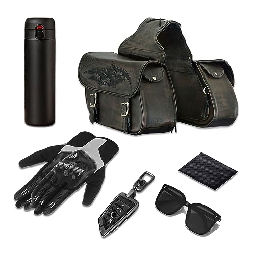 Motorcycle Saddle Bags Leather Motorcycle Luggage Bag with Gun Holsters For Softails Sportsters and Choppers Waterproof Luggage Bags (14" x 12" x 10" / Brown Leather)