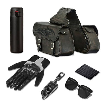 Motorcycle Saddle Bags Leather Motorcycle Luggage Bag with Gun Holsters For Softails Sportsters and Choppers Waterproof Luggage Bags (14" x 12" x 10" / Brown Leather)