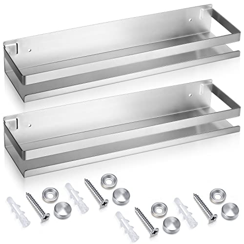 2 Pieces Stainless Steel Shelf Bathroom Shower Floating Shelves Wall Mounted Shower Caddy Basket Shelf Storage Organizer Shelves for Bathroom (15.75 Inch/ 40 cm / Silver)