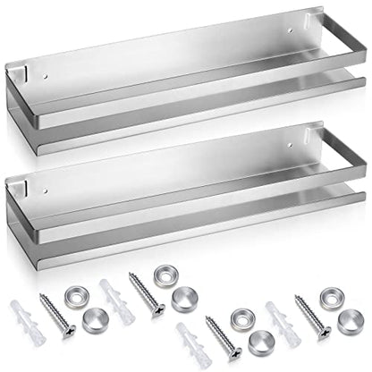 2 Pieces Stainless Steel Shelf Bathroom Shower Floating Shelves Wall Mounted Shower Caddy Basket Shelf Storage Organizer Shelves for Bathroom (15.75 Inch/ 40 cm / Silver)