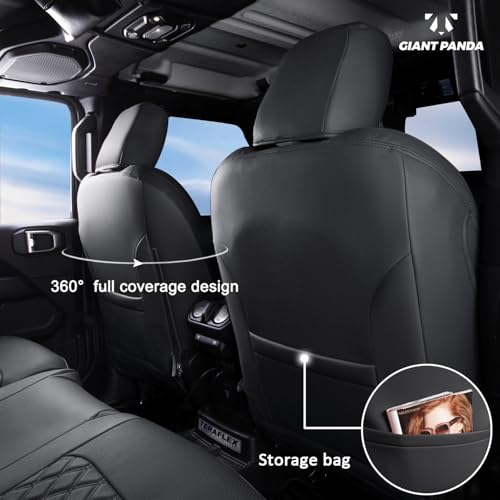 Wrangler JL Seat Covers Custom Fit for Jeep Wrangler (Black / 18-26 JL 4 Door With Rear Cup Holder Full Set)
