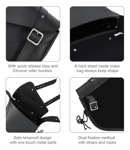 Motorcycle Saddle Bags Leather Motorcycle Solo Swing Arm Bag For Softails Sportsters Choppers Waterproof Side Bags (Left Side / Black)