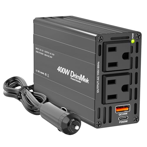 400W Car Power Inverter 12V to 110V AC｜24W+65W USB C (BLACK)