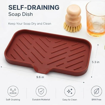 Silicone Soap Dish with Drain Spout (Red / M(9.6"×5.3"))