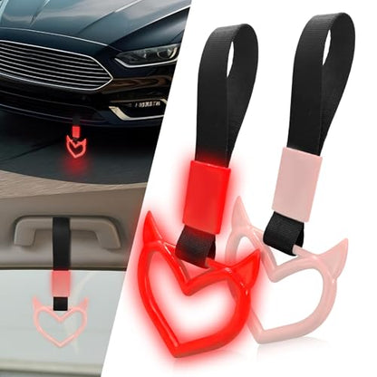 2 Pcs Devil Heart Shaped Car Handle Strap (Luminous Red)