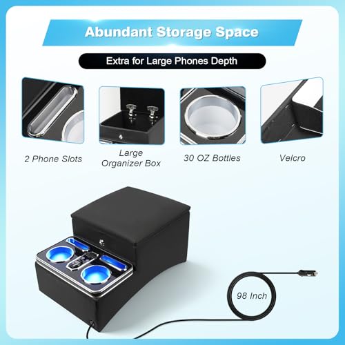 Center Console Universal Front Bench Car Seat Locking Organizer with USB (Locking light Center Consoles)