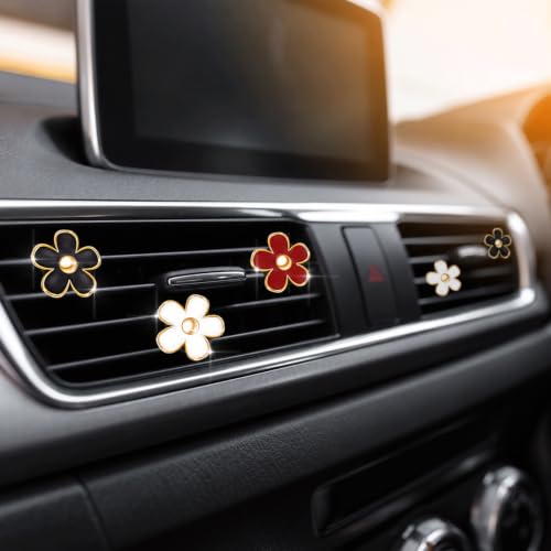 6 Pcs Daisy Vent Clips for Car (Burgundy Red White Black / 1 Count (Pack of 6))