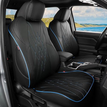 Tacoma Car Seat Covers Custom Fit for Toyota Tacoma (Leather (Black with Blue Trim) / 2024-2026 Tacoma (Petrol) Full Set)