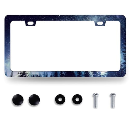 Stainless Steel Starry Sky Galaxy Forest License Plate Frame 12.3 x 6.3 in (Starry Sky Galaxy Forest)