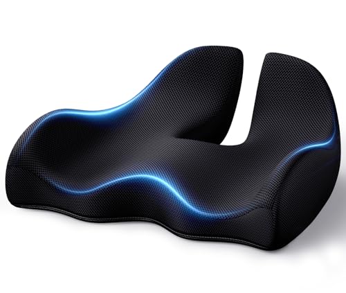 Large Ergonomic Seat Cushion Relieves Sciatica & Tailbone Pain (Dark Black / Large)