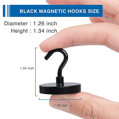 Magnetic Hooks for Cruise Cabins 130LBS Heavy Duty Magnet Hook 4 P (Black / 1.26in)