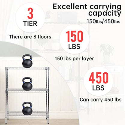 3 Tier Wire Shelf (Chrome / 23"D x 13"W x 30"H)