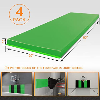 4 Pack Wall Protection Pads 2" Thick Foam Wall Padding (60" x 20" x 2" / 4 PACK / LIGHT GREEN)