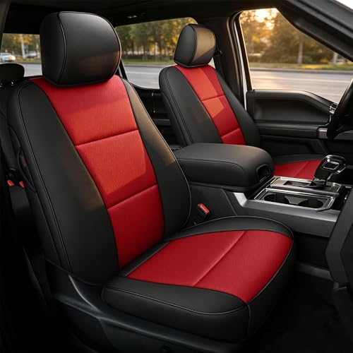 Custom Fit Seat Covers for Ford F150 2015 (Black/Red / 2015-2026 F150 SuperCrew Cab, Full Set)