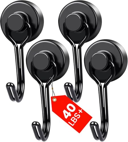 Magnetic Hooks 4 Pack 40Lbs Heavy Duty Neodymium Magnet Hook (Black / 0.78×1.89 in)