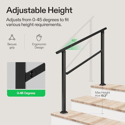 3 Step Stair Handrail 40"x36" Wrought Iron Porch Railing Black (Black / 3 Steps)