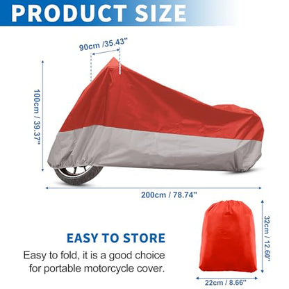 Motorcycle Cover for Harley Davidson for Honda for Suzuki All Season Weather Waterproof Sun Motorbike Cover Fits Up to 78.74'' Motorcycles Vehicle Cover M Red Silver Tone (Red / M)