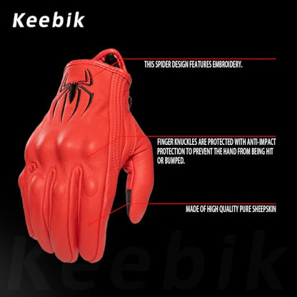 Goatskin Leather Motorcycle Motorbike Powersports Racing Gloves Reflective Skull Touchscreen for Men and Women Model (HEE13 / Large)