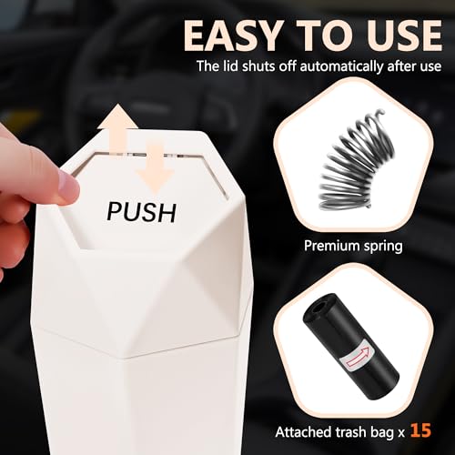 Car Trash Can with Lid (Beige-1Pcs)