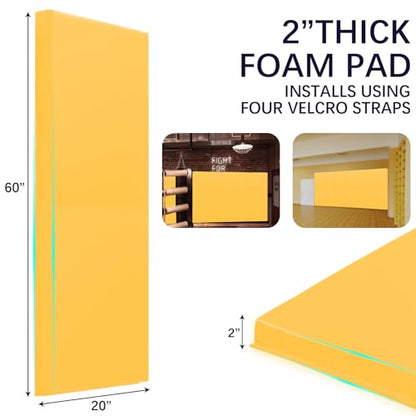 60" 72" High Gym Wall Padding 2" Thick Foam Basketball Court Wall Mount Protector for Garage Taekwondo Babyroom (YELLOW / 60" x 20" x 2")