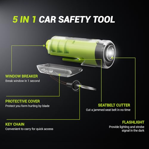 Window Breaker Seatbelt Cutter with Flashlight (BlackGreen)