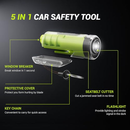 Window Breaker Seatbelt Cutter with Flashlight (Green)