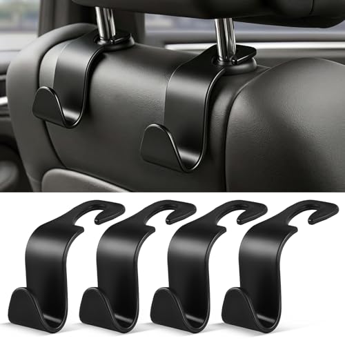 4 Pack Car Seat Headrest Hooks (4pc / Black)