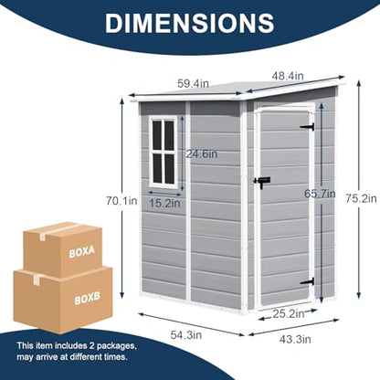 5x3 FT Small Resin Storage Shed with Floor Included (Gray)