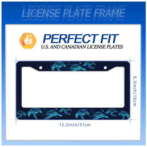 Sea Turtle License Plate Frame Stainless Steel Accessory 12.3"x 6.3" (Funny Turtle Blue Beach Animal)