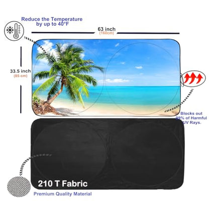 Windshield Sun Shade for Car Front Window Cover Sunshades Visor Automotive Sun Shield for Full (Palm Tree / Large)