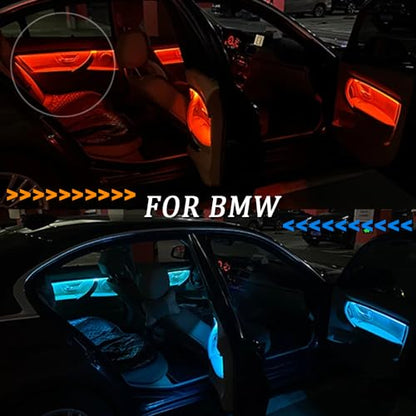 Car Interior Door LED Lighting Ambient Light Trim Strip Accessories with Blue and Orange Colors Atmosphere Lights for BMW 3 Series F30 12 (Black)