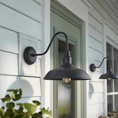14in Outdoor Gooseneck Light Fixture for Porch (Matte Black / 14" Dome)