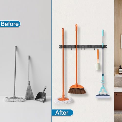 Broom Holder Wall Mount (Black-1 Pack)