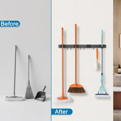 Broom Holder Wall Mount (Black-1 Pack)