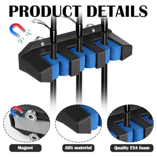 2 Pcs Magnetic Fishing Rod Holder for Car Fishing Pole Rack Vertical Rod Storage Holders for Truck Bed Boat Wall Garage Door (Blue / 3 Rods)