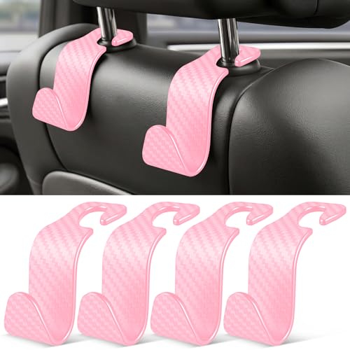 Universal 4 Pack Car Seat Headrest Purse Hook (4pc / Pink Checkered)