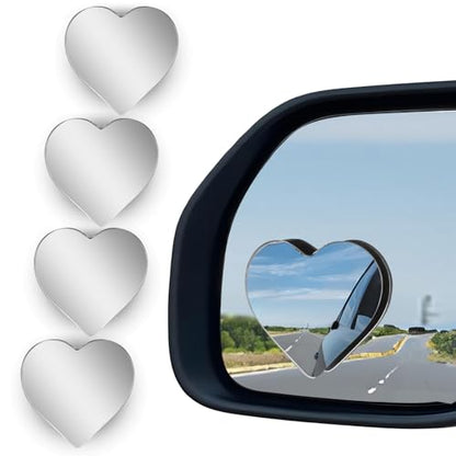 4Pcs Cars blind spot mirror Heart Shaped Car Side Mirror Car Accessories Adjustabe Angle Removable Wide Angle Convex RearView Mirror Enhanced Safety Universal Stick (Heart-4Pcs)