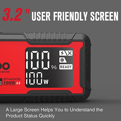 GT4000S 12V 4000A Peak Jump Starter with 100W Two (Red)