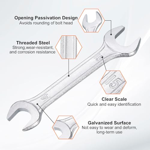 2pcs Double Open End Wrench 14mm x 15mm Metric 15 Degree Offset Angle Small Flat Head Wrench Galvanizing Open Ended Spanner for Automotive Repair Furniture Assembly (14mm x 15mm)