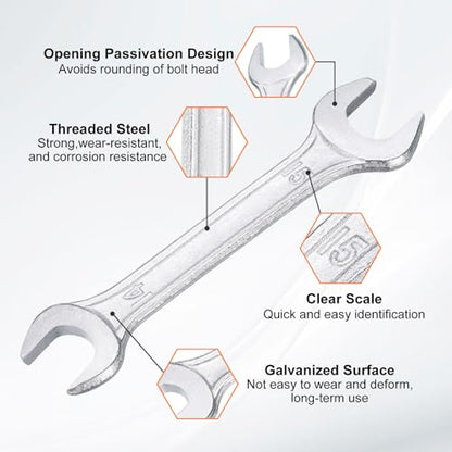 2pcs Double Open End Wrench 14mm x 15mm Metric 15 Degree Offset Angle Small Flat Head Wrench Galvanizing Open Ended Spanner for Automotive Repair Furniture Assembly (14mm x 15mm)