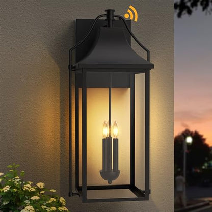 25IN Dusk to Dawn Outdoor Wall Sconce (Black(with Black Base) / 25-inch 3-e12 Base)