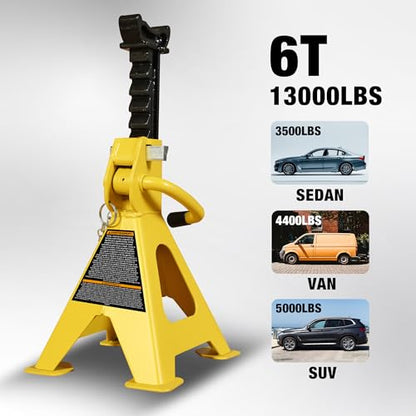 Jack Stands 6 Ton with Double Locking and Large Foot Base for Lifting SUVS (yellow / 6 ton double locking and upgraded base)