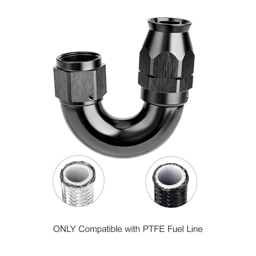 6AN 180 Degree PTFE One Piece Full Flow End Hose Fitting Aluminum Black (6AN / 180 Degree)