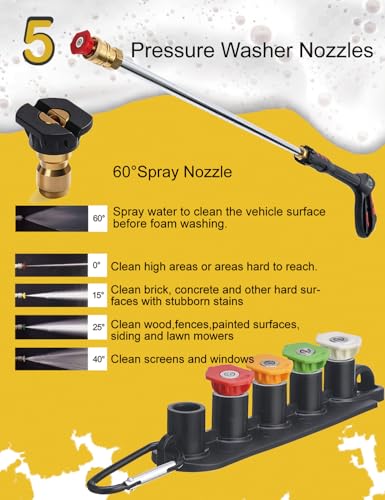 Foam Cannon with Pressure Washer Tips and Nozzle Holder (Foam Canon with 5 Nozzles)